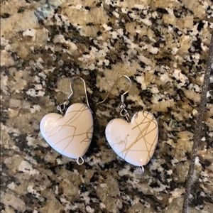 Marbled white and grey heart earrings